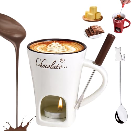 NNBWLMAEE Chocolate Fondue Mug Set, Chocolate Fondue Mug Set, Tea Light Heating Butter Warmer, for Cheese Chocolates Butter (White)