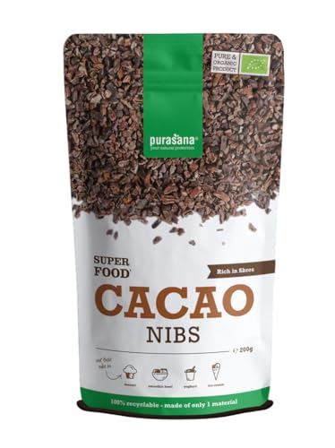 Purasana Organic Cacao Nibs 200g Raw Vegan & Gluten-Free Superfood High in Antioxidants Fibre & Minerals Intense Flavour for Baking Smoothies & More