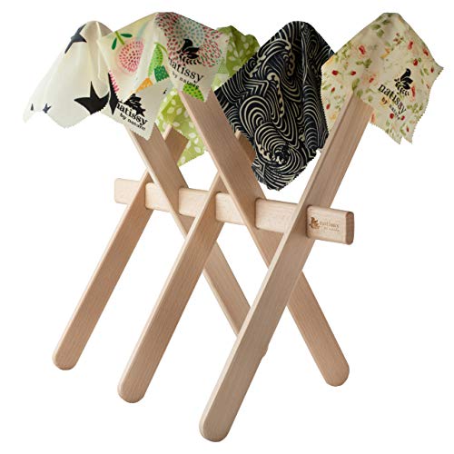 Beech Wood Drying Rack for Reusable Beeswax Wraps, Organic Waxed Food Storage Cloths, Sustainable Plastic Free Bowl Cover & Eco-Friendly Wax Sandwich Wrapper Alternative for Cheese, Fruits, Bread