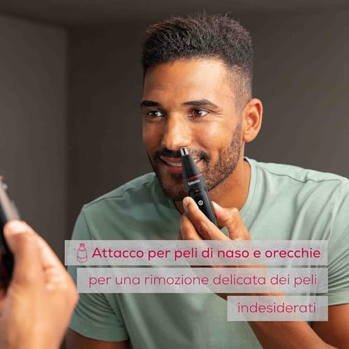 Beurer MN3X Rifinitore Di Precisione, Tagliacapelli A Batteria, 3 Accessori Di Alta Qualità, Rifinitore Per Modellare E Tagliare Peli Di Naso, Orecchie E Sopracciglia, Impermeabile - 4
