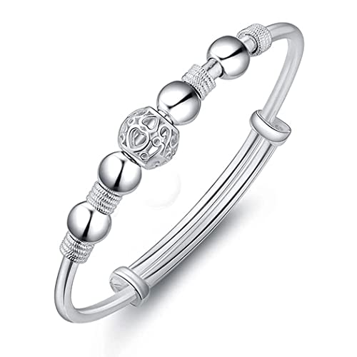 LUTAKU 925 Silver Anxiety Calming Bracelet for Women Bead Spinner Bangles Bracelets for Womens Girls Fidget Bracelet for Anxiety Jewelry Friendship Gift (Bead-002)