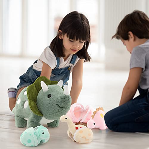 Karister 17.6In Plush Dinosaur Stuffed Animals,A Mommy Dinosaur With 3 Baby Dinosaurs,Triceratops, Tyrannosaurus Rex And Diplodocus. #TOP4