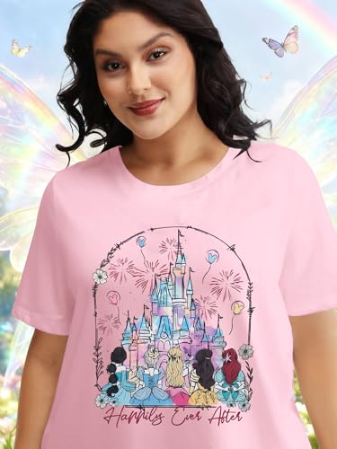Image of NANYUAYA Plus Size Magic Shirts for Women Castle Kingdom Graphic Magical T Shirt Cute Holiday Princess Tee Vacation Tops