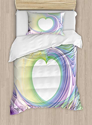 ABAKUHAUS Abstract Art Duvet Cover Set, Heart Colorful, Bedding Set 2 Pieces with 1 Pillow Shams, 130 x 200 cm - 70 x 50 cm, Lilac Yellow