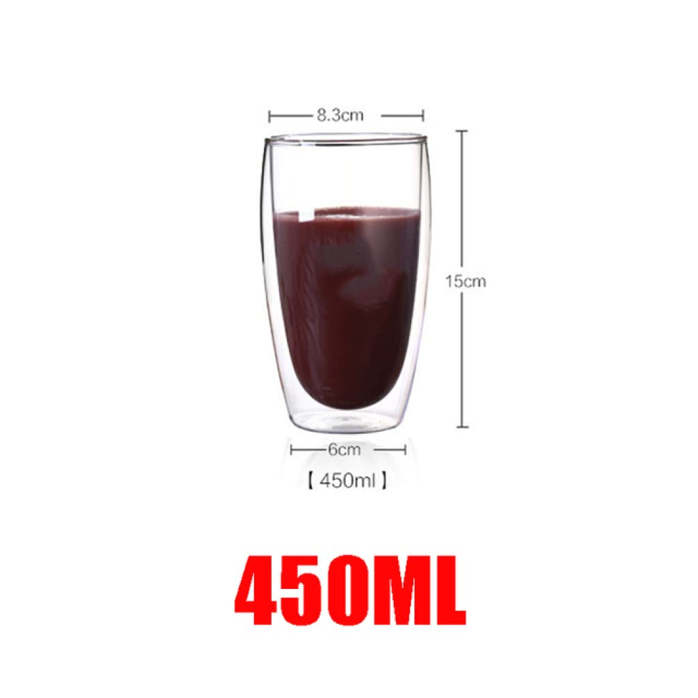 NOBRIM Taza de Cristal de Doble Pared de 80/150/250/350/450ml, Taza de Agua Resistente al Calor, Taza Transparente, Vasos para Beber para Bar, Fiesta, jarras de Cerveza
