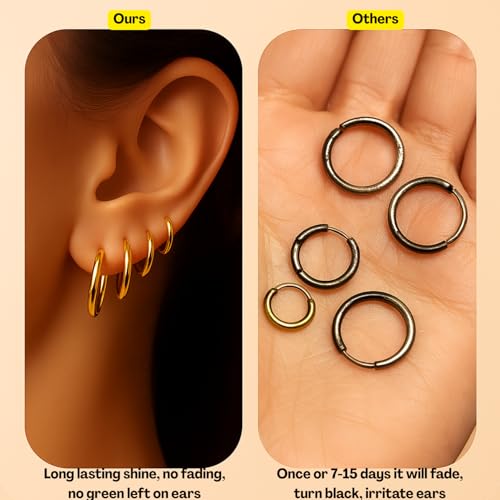 Image of 5 Pairs Hoop Earrings for Women, Golden Hoop Earring Set with Sizes 6mm /8mm /10mm /12mm /14mm, Small Hoops Earrings for Women