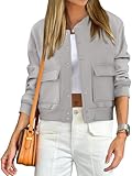 ANRABESS Women Cropped Bomber Jacket 2025 Fashion Casual Trendy Varsity Y2k Jackets Grey Small