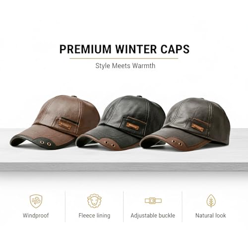 Gorra de cuero para hombre con forro de piel miniatura 4