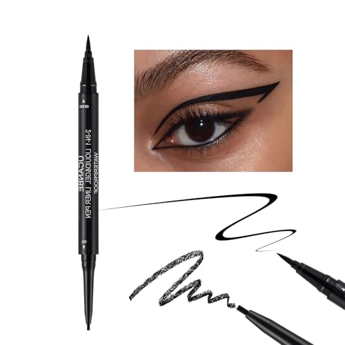 UCANBE Black Eyeliner Pencil, Dual Ended Liquid Eye liner + Gel Eyeliner 2 in 1, Highly Pigmented & Quick Drying, Waterproof & Long Lasting Ultra-fine Tip Eye Makeup Pen