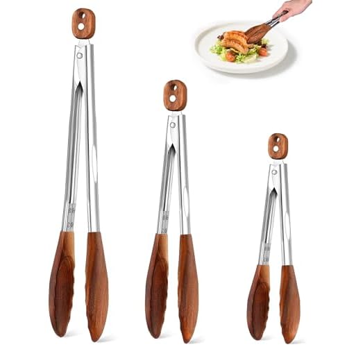 Wooden Tongs for Cooking 3PCS 7,9,12 Inch Natural Walnut Wood kitchen Tongs