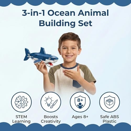 Image of APEX 188 PCS 3-in-1 Ocean Animal Building Blocks Toys for Kids | Squid, Shark & Seahorse Brick Set | STEM Educational Learning Blocks, Birthday Gift for Boys & Girls Age 6+