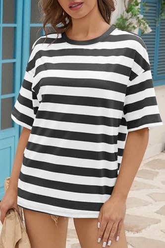 Image of Tankaneo Womens Oversized Tshirts Summer Casual Short Sleeve Crew Neck T Shirt Loose Fit Side Slit Tee Tops