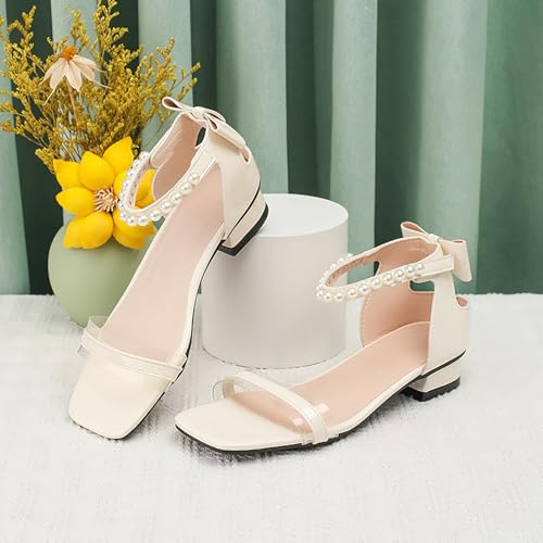 IWIHMIV Low Heel Sandals for Girls Summer Sandals for Girls Square Toe Ankle Strap Dress Wedding Party Shoes3