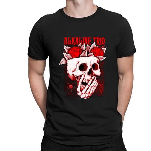 Lang Horn Camiseta estampada con diseño de calavera alcalina y rosa, Negro, L