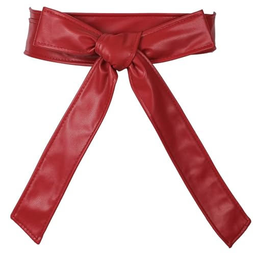 Naibyuki Womens PU Leather Belt Obi Belt Fashion Wrap Sash Waist Belt for Dress Coat Waistband Knotted Belt Red