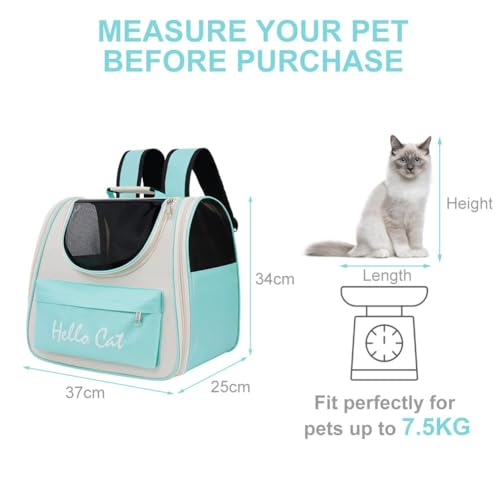 Adiwo Katzenrucksack,Hunderucksack bis 7.5kg Raumkapsel Haustier Rucksack für Katzen und Hunde Welpen Tragbar Transportrucksack mit Transparentes Fenster und Anti-offener Reißverschluss mit Hundenäpfe