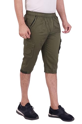 Image of Men Cotton Regular Fit Solid Knee Length Short | 2 Zipper Pocket | 4 Button Pockets | Versatile Half Pants for Everyday -