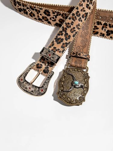 Vintage Leopard Print Waist Belt for Women – PU Leather with Engraved Gemstone Buckle & Pearl Edge | Retro Boho Fashion Belt4