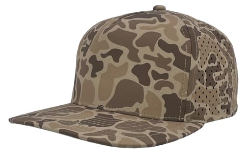 Premium Medium Profile Baseball Cap for Men [Blackhawk Model] Structured 5-Panel Snapback Hat - Blank Hat for Custom Patch and Embroidery - Brown Old School Camo