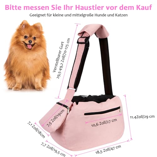 Ownpets Hundetragetasche Bis 11kg Mit Schulterpolster und Fronttasche, Sling, Tragetücher für Hunde, 29 cm Tief * 47 cm Breit, Rosa