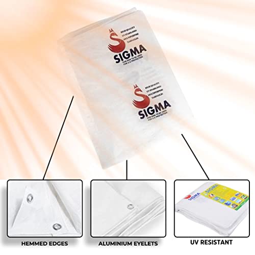 Image of SIGMA (LABLE) 15FT X 12FT 230 GSM Tarpaulin Sheet Waterproof Heavy Duty Tirpal Tadpatri Tarpal UV Treated, Vehicle Rain Protection, Home Roof Shed Temporary Shelter Tent Multipurpose Cover, White
