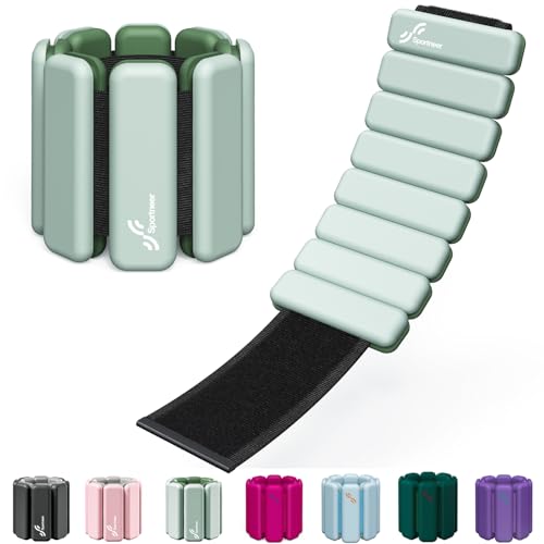 Sportneer Wrist & Ankle Weights for Women Men - 1 Pair (1 lb/2 lb Each) | Adjustable Weighted Bracelet Silicone Bangles for Yoga, Dance, Pilates, Cardio, Aerobics, Gym, Pool Exercises and Jogging (Cool Matcha, 1 LB x 2)