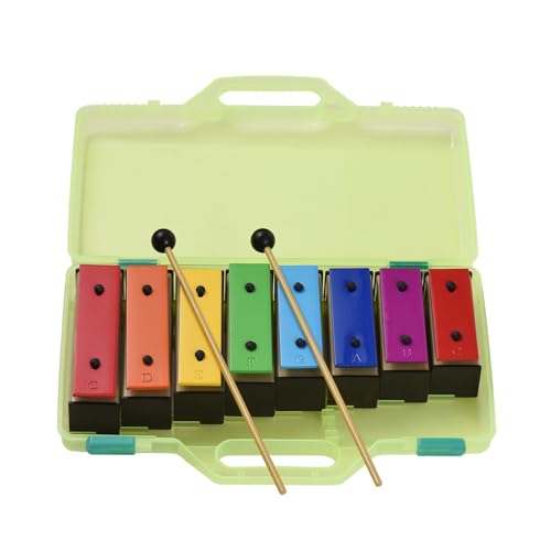BABYCE Xylophone Instrument 8 Note Xylophone Colorful Glockenspiel Removable Metal Plates Resonator with Plastic Mallets Green Case