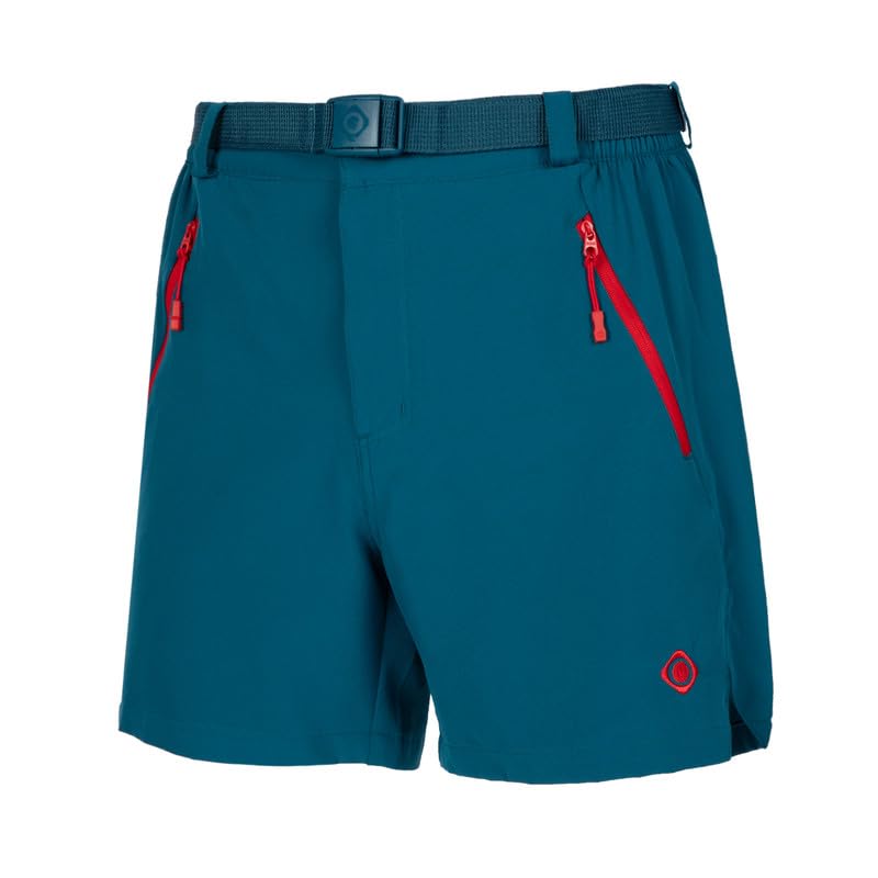 Izas - Pantalón Corto de Montaña para Hombre - Pantalón de Trekking y Senderismo - Tecnología Dry Fit Que Expulsa el Sudor a la Superficie - Transpirable y de Secado Rápido - Rillo Rojo y Aqua - XS