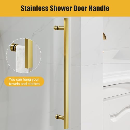 Double Sliding Shower Door 56-60" w x 75 "h Semi-Frameless Bathroom Shower Door with 5/16" (8Mm) SGCC Tempered Glass and Stainless Steel Handle for Walk-in Showers, Gold by PeacefulHues - Image 3