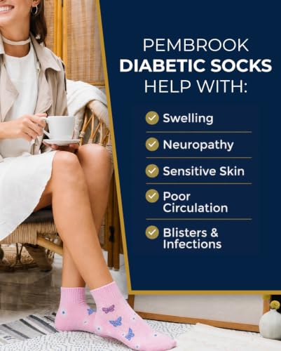 Image of Pembrook Ankle Diabetic Socks for Women & Men | 6 Pairs | Wide Non Binding Socks Quarter Length | Edema Neuropathy Socks