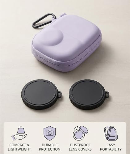 Image of embroidery 4PCS Camera Case, Digital Camera Case, Carrying Case with Carabiner and Lens Covers, Storage for Vlogging and Outdoor Photography, Includes Storage Bag Carabiner and Two Lens Caps