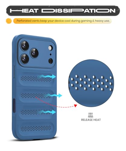 Image of WOW IMAGINE Ultimate Silicone Back Cover Case for iPhone 17 Pro Max | Heat Dissipation Thin Soft TPU | 360 Camera Protection | Breathable Cooling Holes - Deep Blue