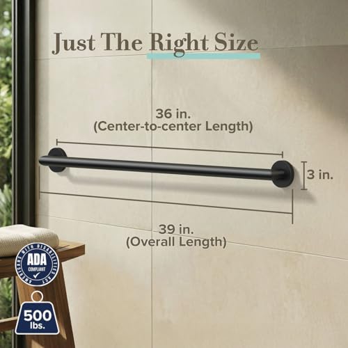 Image of Gatco 966MX Glam 36 inch L Grab Bar, Matte Black /ADA Compliant Stainless Steel Safety Grab Bar for Bathroom