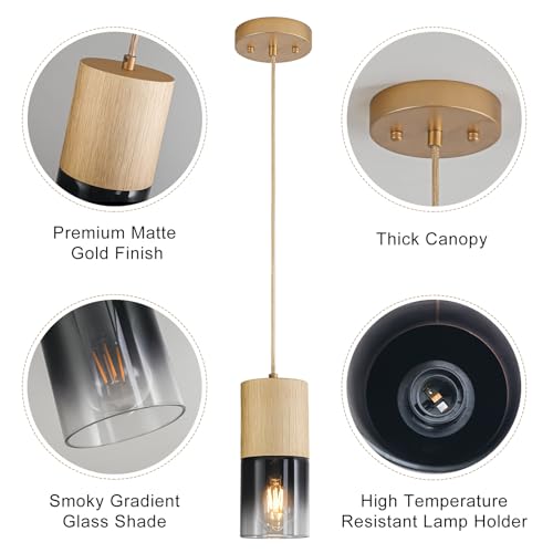 Image of 3-Pack Gold Pendant Light Fixtures, Adjustable Modern Black Pendant Lights for Kitchen Island, Industrial Glass Pendant Lights for Dining Table Hallway Bedroom Living Room