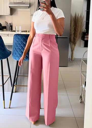 Women High Waist Wide Leg Dress Pants Straight Leg Business Work Slacks Casual Button Down Office Trousers with Pockets2