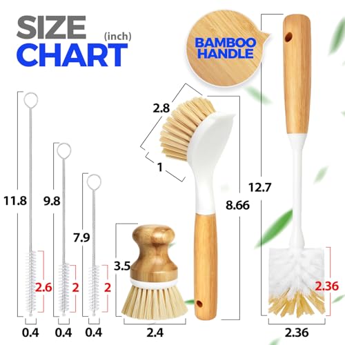 Holikme 6 Pack Dish Brush Kitchen Brushes Set with Vegetable Palm Brush, Bottle Brush, Dish Brush and Straw Brush, Fruit Cleaning Brushes for Cleaning Potato Skillet Wok Pot Pan Cast Iron, Yellow