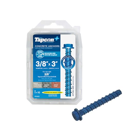 Tapcon+ 3/8 x 3 Heavy-Duty Hex Head Climaseal™ Concrete Anchors, 10 PCS