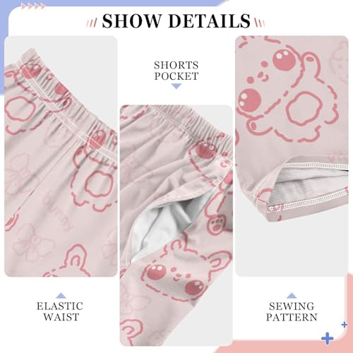 Cute Rabbit Line Hand Drawn Pink Boys Pants for Kids Jogger Pants with Pockets S-XL4