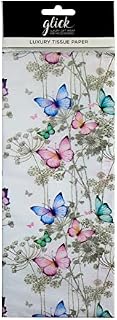 Glick Four Sheets of Butterfly Tissue Paper, Each Sheet 750mm x 500mm Tissue Paper Butterfly, Butterfly Tissue Paper for Gift Wrapping, White with Pale Blue and Pale Pink Butterflies