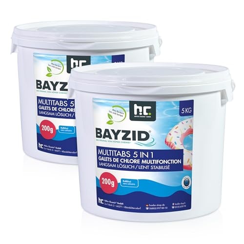 BAYZID Chlor Multitabs 5 in 1-200g Chlortabletten für Pool - 2 x 5kg...