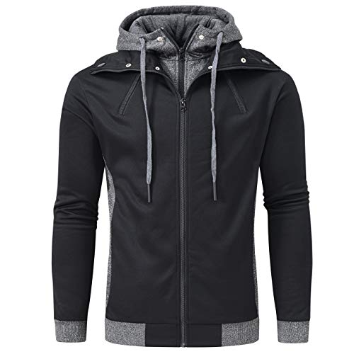 Yukaichen Men's Fleece Hooded Jacket Turtleneck Slim Fit Double Zipper Hoodie Outerwear Black M #TOP13