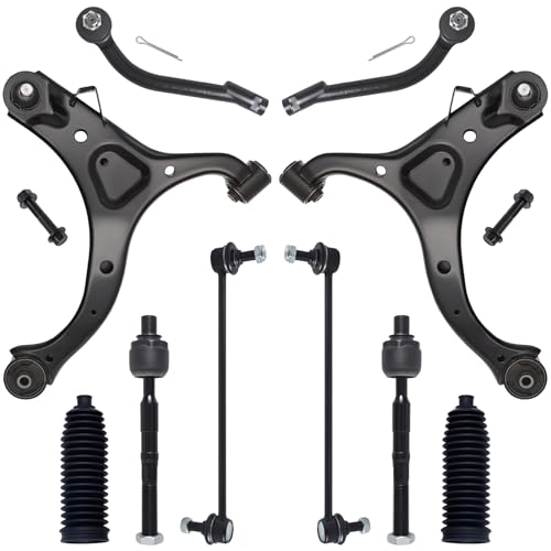 KEYOOG 10Pcs Front Lower Control Arm Kit w/Ball Joint Fit For 07-12 Hy-undai Santa Fe, 11-13 Ki-a Sorento Outer Inner Tie Rod End, Sway Bar Link, Boots (OE# K621685 K621686 K750204 EV800231 ES800035)