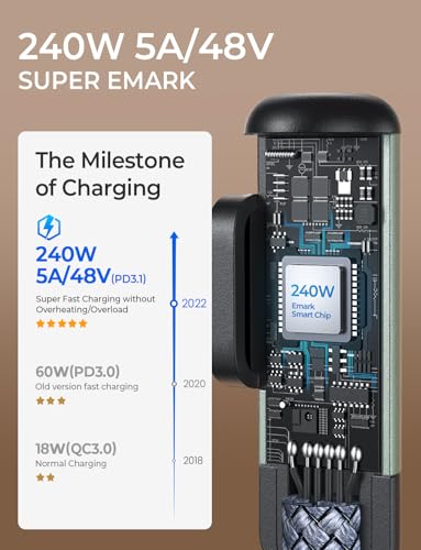 Image of AINOPE 240W Long USB C Cable Multi 4 in 1 Charging Cable Fast Charging C Type Charger Fast Charge USB to USB C,Right Angle Fit iPhone 16 15 Pro Max iPad Samsung 3.3FT Gray