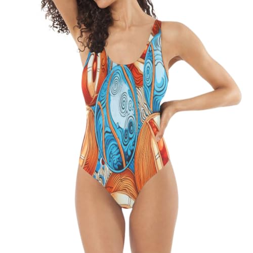 Monokini swimsuit orange bleu maillot de bain 1 pièce femme tenue de plage esthétique