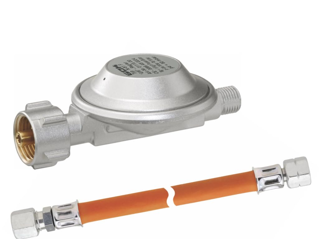 Schlauch-Regler Set für Grills, Heizungen & Strahler an 3kg, 5kg, 11kg Propangasflaschen. 100cm Schlauchlänge, 50mbar Druck für optimale Leistung.