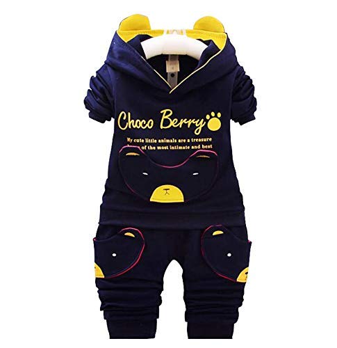 Bold N Elegant Cartoon Bear Text Print Full Sleeve Hoodie Sweatshirt Tshirt and Pyjama Pant Clothing Set for Infant Toddler Boy Girl (3-4 Years)