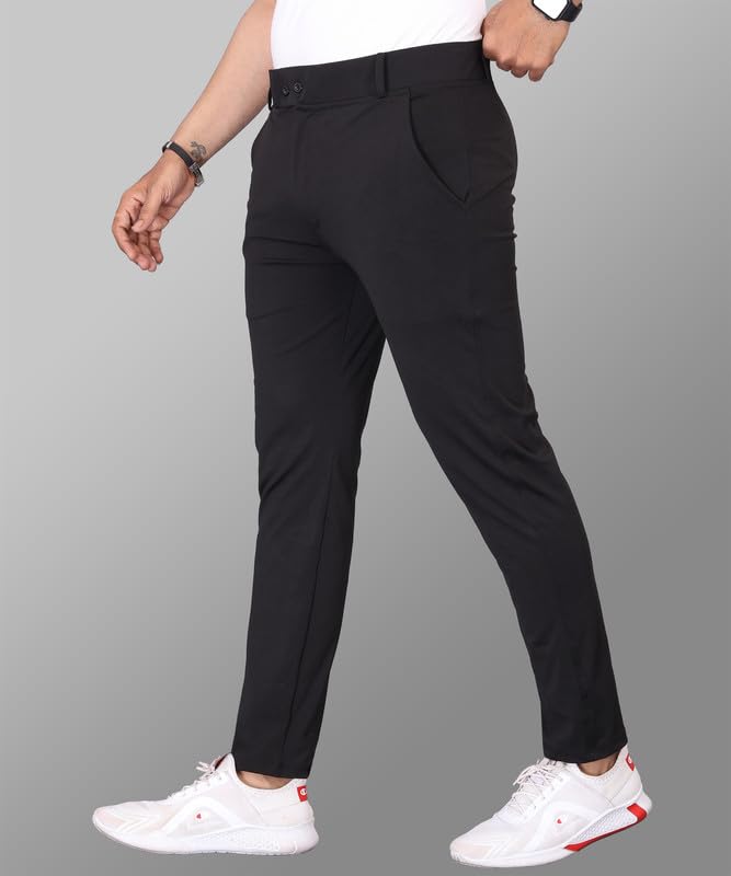 Image of MiraMichi Men's Slim Fit Stretchable Casual Mid Rise Trousers | Stylish Lycra Blend Pants for Office, Party