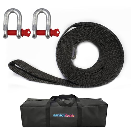 Image of amiciAuto Heavy-Duty 5 Ton Tow Strap - 4m Length, High-Strength Nylon Recovery Strap with Reinforced Loops, Ideal for Vehicle Towing and Off-Road Recovery