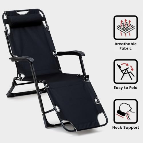 Image of Livzing Zero Gravity Recliner Chair with Removable Cushion & Adjustable Headrest | 5-Position Foldable Lounge Chair | Heavy Duty Steel Frame | Patio, Garden, Balcony, Camping, Beach | Black