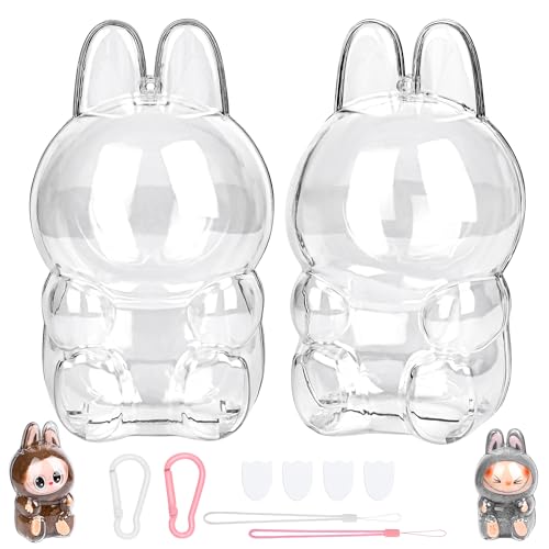 Ofgmr 2-Pack Labubu Case for Popmart Keep Your Squad Safe at Home & Flaunt Anywhere with Anti-Dust Keychain (2Pcs Sitting)